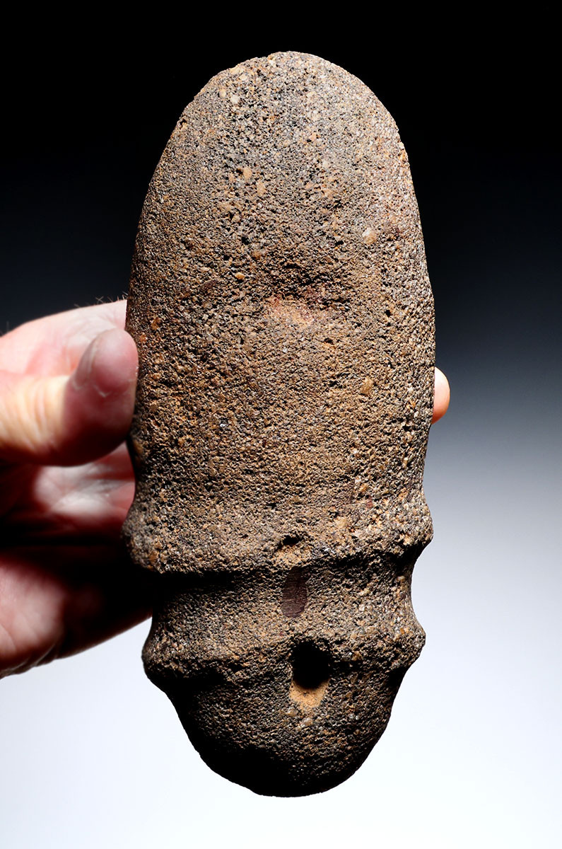 LARGE RARE SKULL CRUSHER GROOVED FERRICRETE STONE WAR AXE FROM THE WEST AFRICAN SAHEL NEOLITHIC  *CAP469