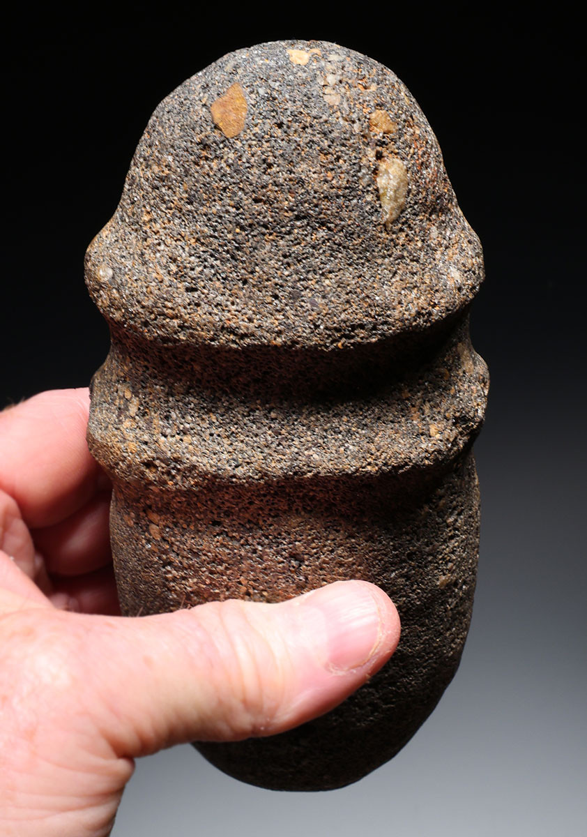 LARGE RARE SKULL CRUSHER GROOVED FERRICRETE STONE WAR AXE FROM THE WEST AFRICAN SAHEL NEOLITHIC  *CAP469
