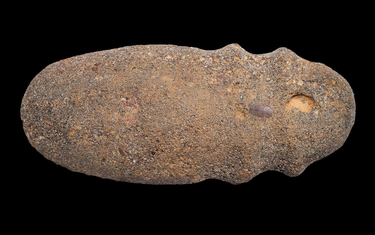 LARGE RARE SKULL CRUSHER GROOVED FERRICRETE STONE WAR AXE FROM THE WEST AFRICAN SAHEL NEOLITHIC  *CAP469