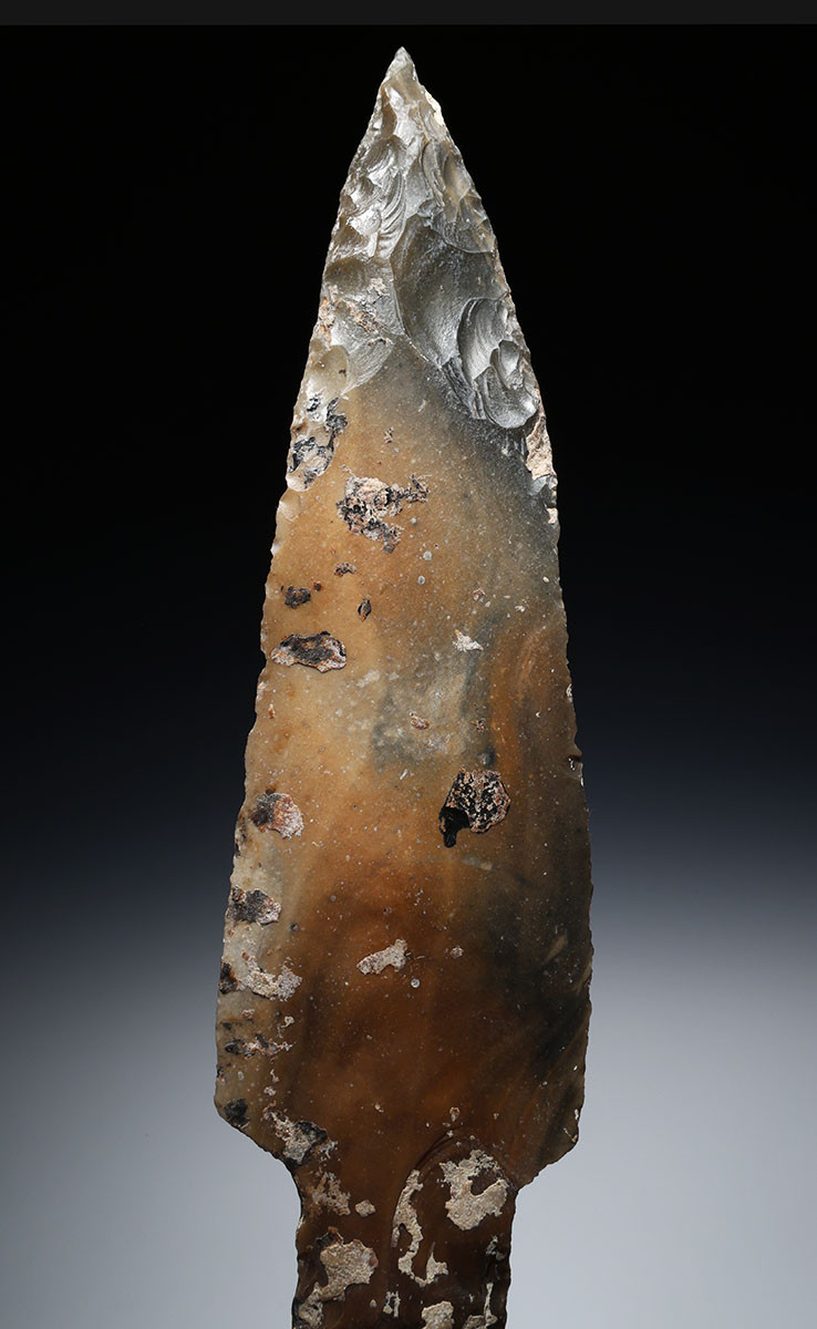 LARGE MUSEUM-CLASS MAYAN PRE-COLUMBIAN STONE MACRO BLADE STEMMED DAGGER  *PC673