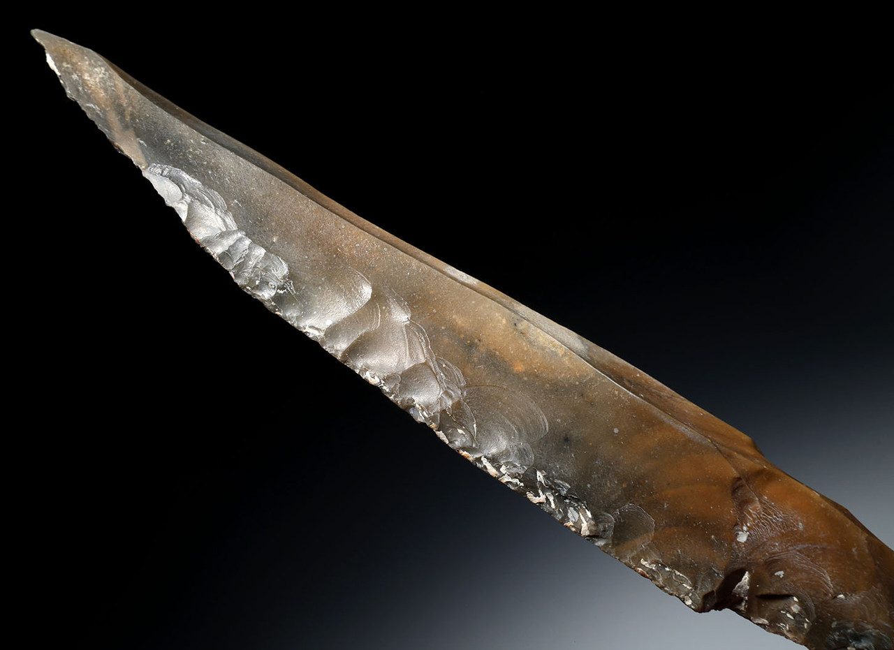 LARGE MUSEUM-CLASS MAYAN PRE-COLUMBIAN STONE MACRO BLADE STEMMED DAGGER  *PC673