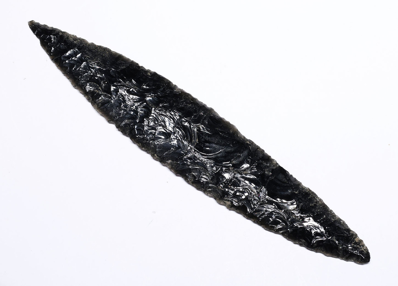 CEREMONIAL AZTEC PRE-COLUMBIAN OBSIDIAN LEAF BLADE RITUAL SACRIFICE DAGGER WITH SUPERB WORKMANSHIP  *PC665