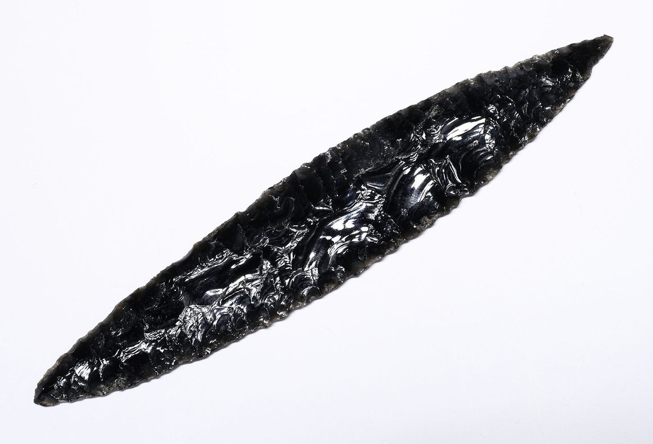 CEREMONIAL AZTEC PRE-COLUMBIAN OBSIDIAN LEAF BLADE RITUAL SACRIFICE DAGGER WITH SUPERB WORKMANSHIP  *PC665