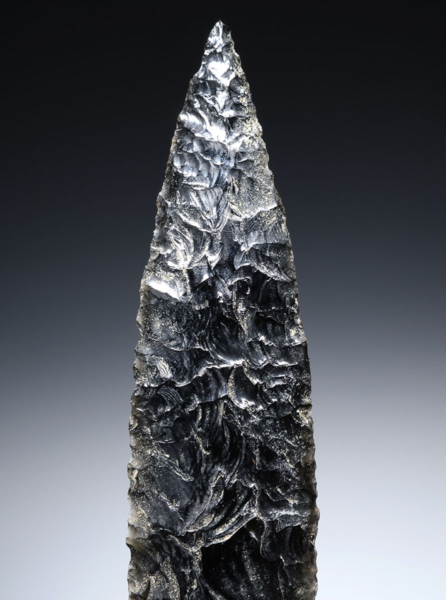 CEREMONIAL AZTEC PRE-COLUMBIAN OBSIDIAN LEAF BLADE RITUAL SACRIFICE DAGGER WITH SUPERB WORKMANSHIP  *PC665