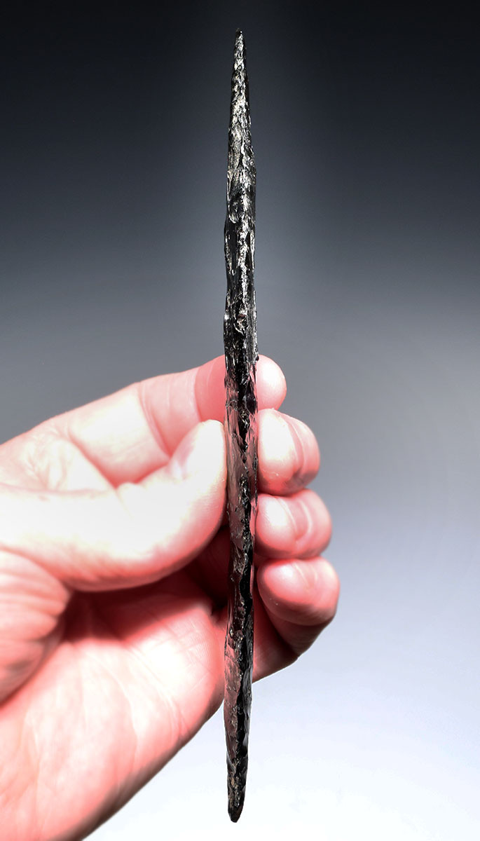 CEREMONIAL AZTEC PRE-COLUMBIAN OBSIDIAN LEAF BLADE RITUAL SACRIFICE DAGGER WITH SUPERB WORKMANSHIP  *PC665