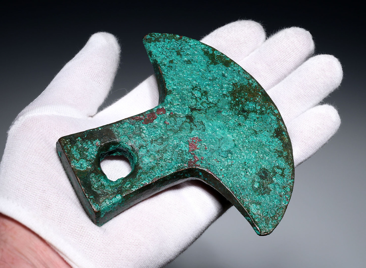 FINEST LARGE PRE-COLUMBIAN INCA PIERCED COPPER BRONZE WAR AXE  *PC675