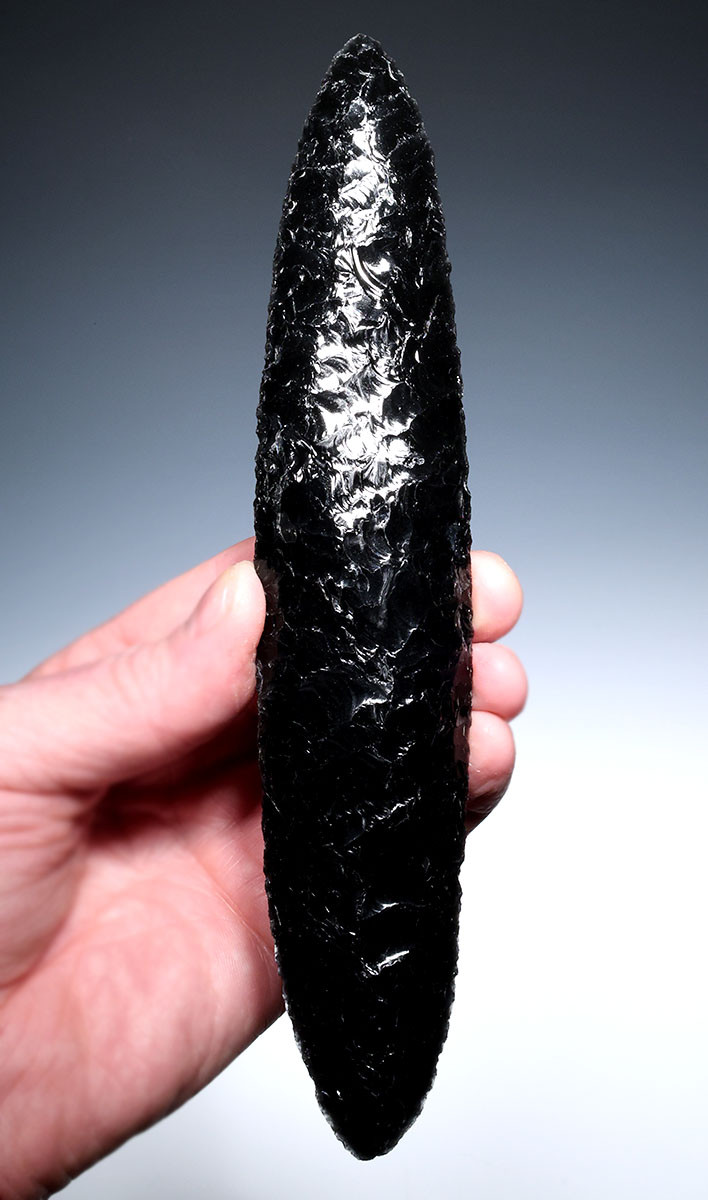 MUSEUM-CLASS PRE-COLUMBIAN AZTEC OBSIDIAN HUMAN SACRIFICE FLAYING BLADE FOR XIPE TOTEC RITUALS  *PC664