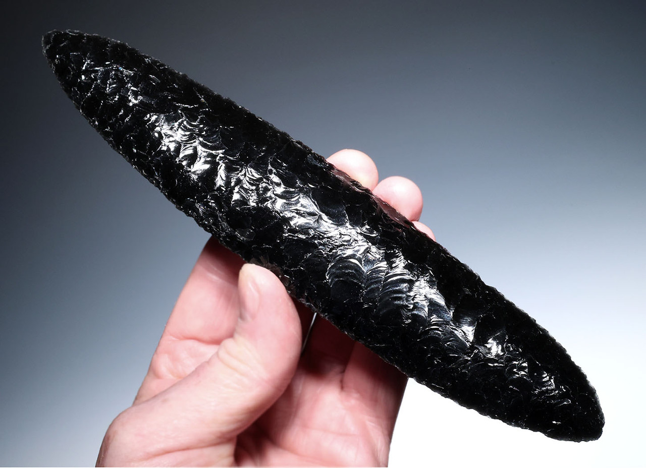 MUSEUM-CLASS PRE-COLUMBIAN AZTEC OBSIDIAN HUMAN SACRIFICE FLAYING BLADE FOR XIPE TOTEC RITUALS  *PC664