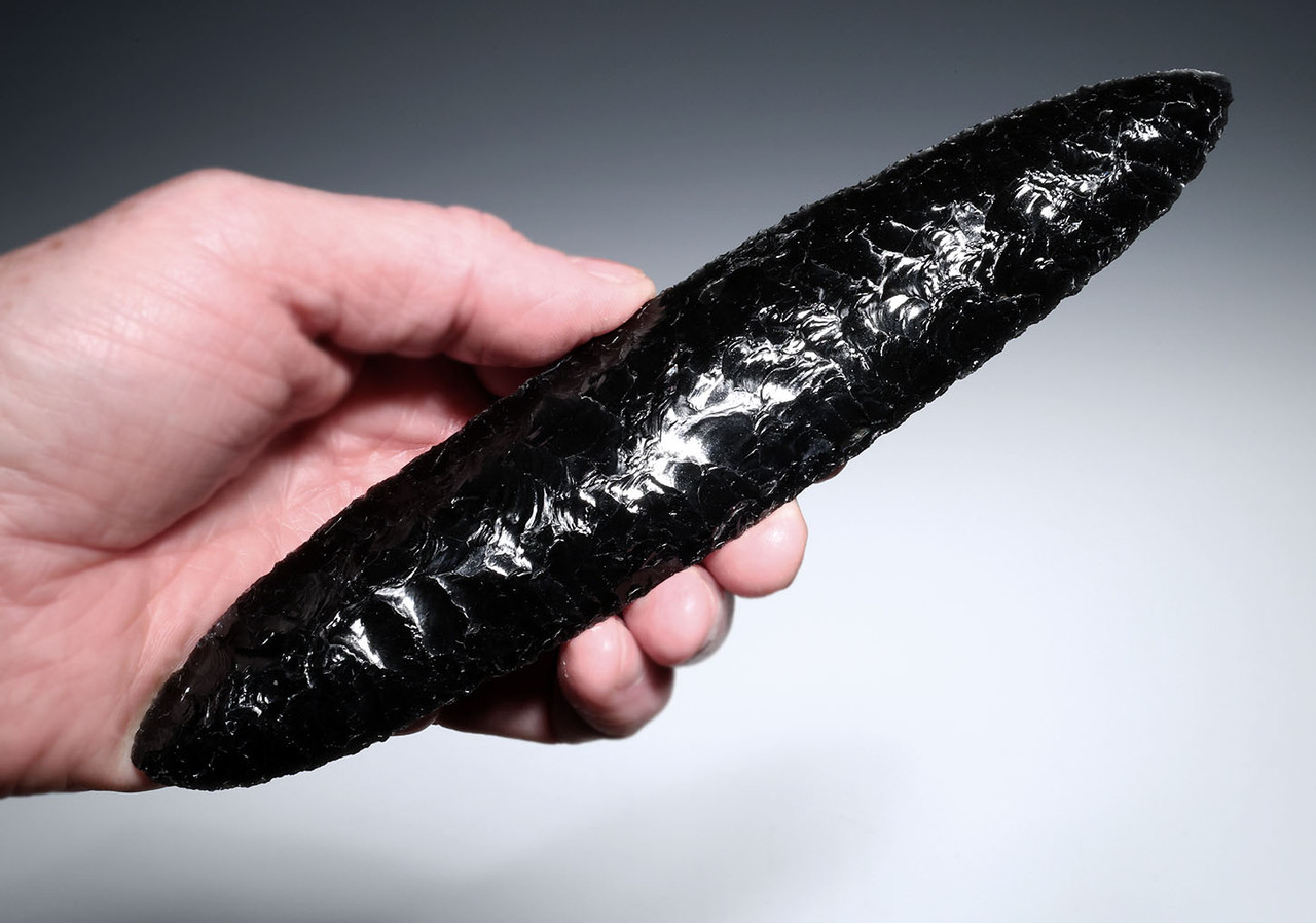 MUSEUM-CLASS PRE-COLUMBIAN AZTEC OBSIDIAN HUMAN SACRIFICE FLAYING BLADE FOR XIPE TOTEC RITUALS  *PC664