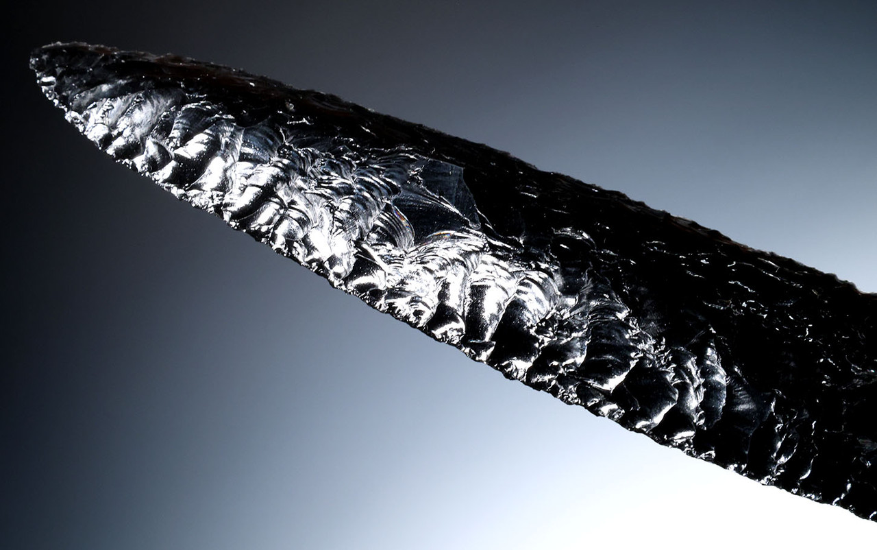 MUSEUM-CLASS PRE-COLUMBIAN AZTEC OBSIDIAN HUMAN SACRIFICE FLAYING BLADE FOR XIPE TOTEC RITUALS  *PC664