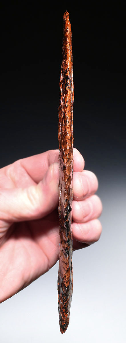 LARGE RED MAHOGANY OBSIDIAN INVESTMENT-CLASS MAYAN PRE-COLUMBIAN BIFACIAL KNIFE DAGGER BLADE FOR HEART-REMOVAL SACRIFICE  *PC669