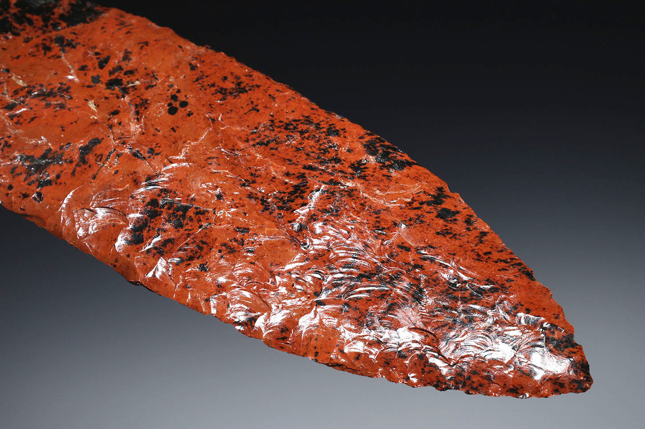 LARGE RED MAHOGANY OBSIDIAN INVESTMENT-CLASS MAYAN PRE-COLUMBIAN BIFACIAL KNIFE DAGGER BLADE FOR HEART-REMOVAL SACRIFICE  *PC669
