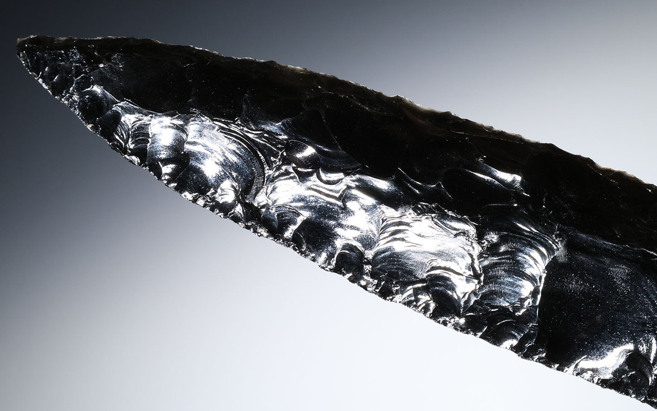 GIANT 10.7 INCH BIFACIAL OBSIDIAN INVESTMENT-CLASS MAYAN PRE-COLUMBIAN KNIFE DAGGER BLADE FOR HEART-REMOVAL SACRIFICE  *PC668