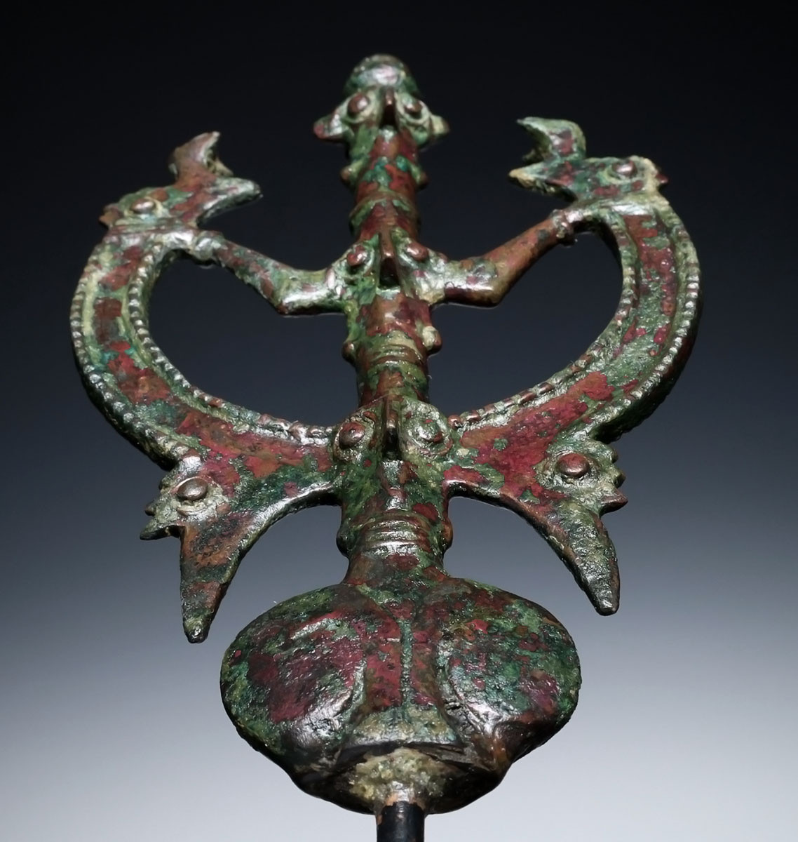 EXTRAORDINARY LARGE ANCIENT BRONZE 'MASTER OF ANIMALS' FIGURAL IDOL FINIAL FROM NEAR EAST LURISTAN  *LUR472