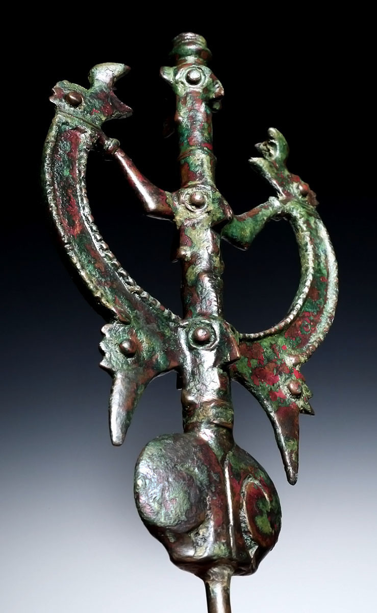 EXTRAORDINARY LARGE ANCIENT BRONZE 'MASTER OF ANIMALS' FIGURAL IDOL FINIAL FROM NEAR EAST LURISTAN  *LUR472