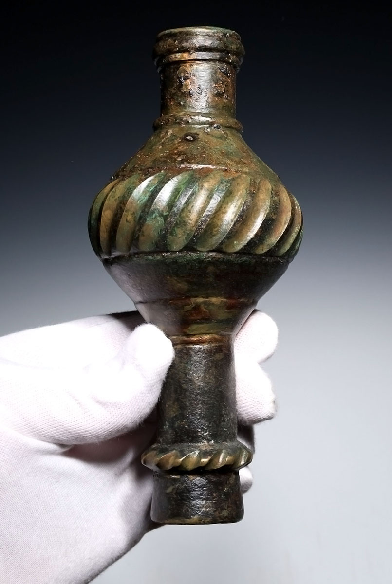 LARGE INDO-PERSIAN OFFICERS GLOBULAR WAR MACE HEAD OF GILDED COPPER FROM AN ISLAMIC KNIGHT  *LUR473
