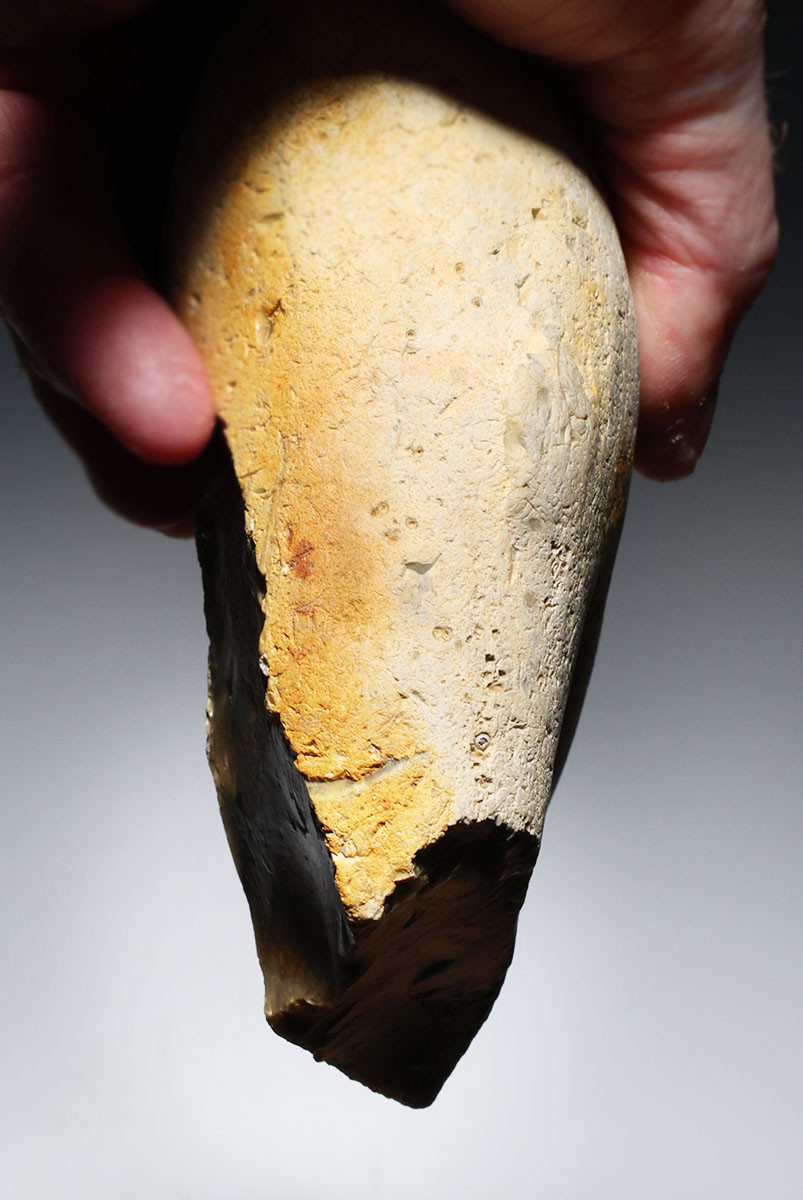 FINEST MAXIMUM SIZE INVESTMENT-CLASS OLDOWAN FLINT PEBBLE AXE FROM WIMEREUX LOWER PALEOLITHIC FRANCE  *PB230