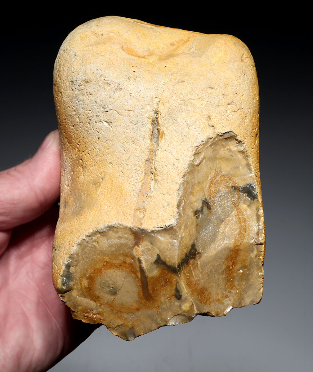 FINEST MAXIMUM SIZE INVESTMENT-CLASS OLDOWAN FLINT PEBBLE AXE FROM WIMEREUX LOWER PALEOLITHIC FRANCE  *PB230