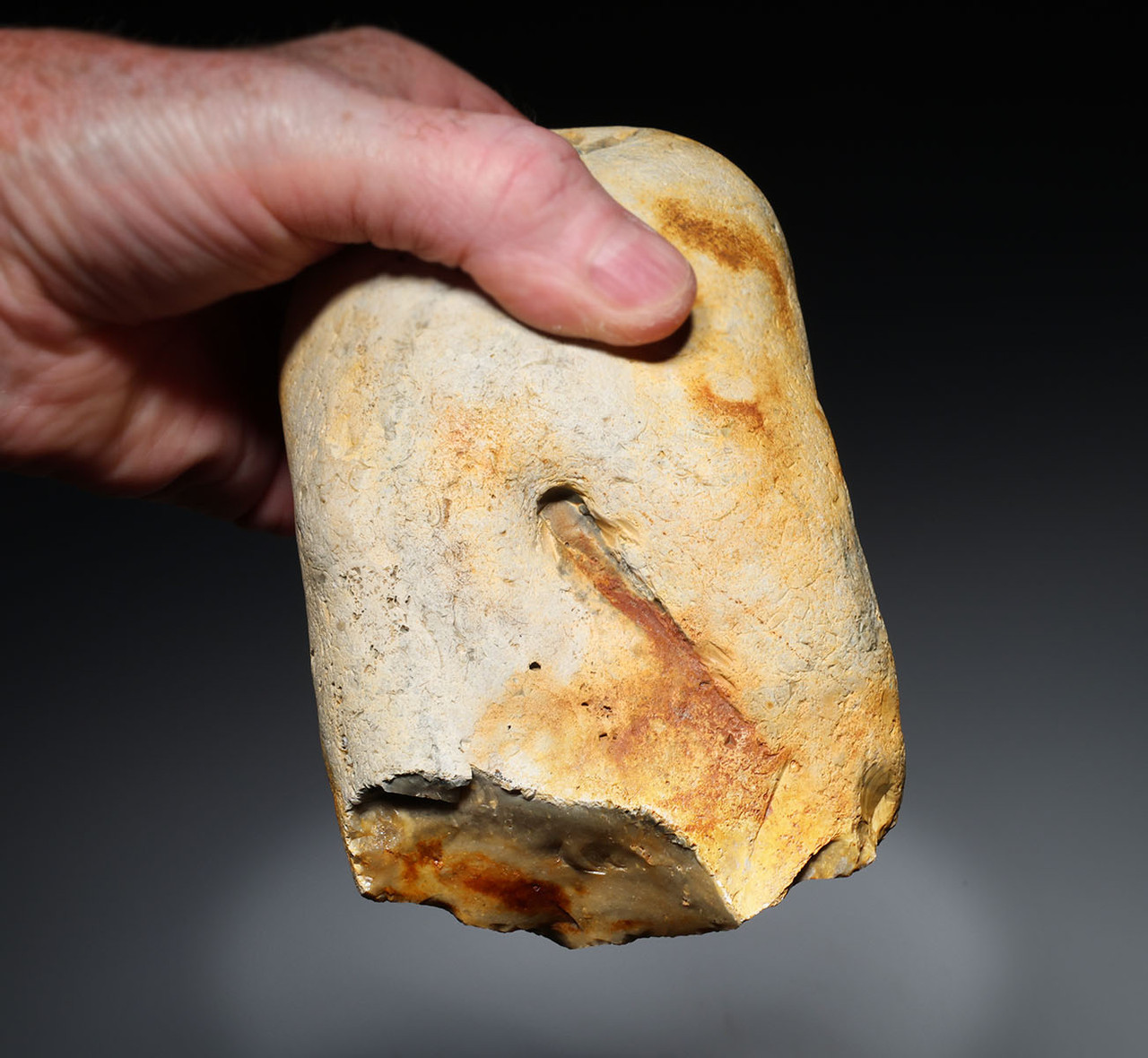 FINEST MAXIMUM SIZE INVESTMENT-CLASS OLDOWAN FLINT PEBBLE AXE FROM WIMEREUX LOWER PALEOLITHIC FRANCE  *PB230