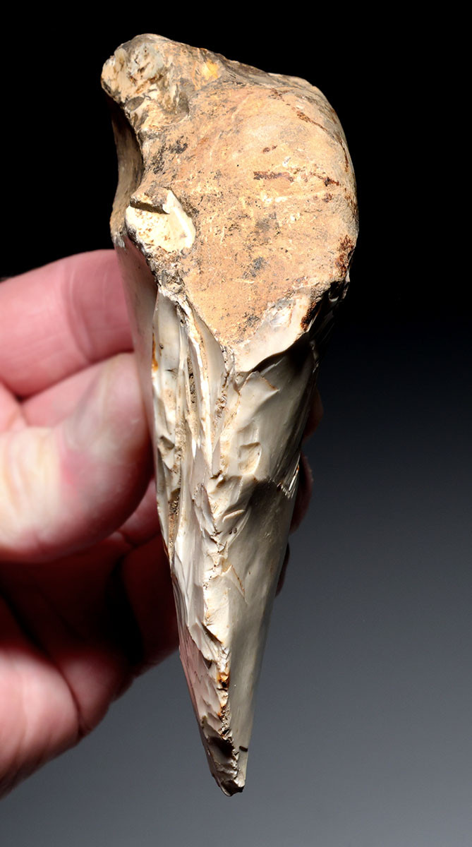 SPECTACULAR IVORY WHITE PREHISTORIC FLINT HOMO HEIDELBERGENSIS ACHEULEAN HAND AXE FROM LOWER PALEOLITHIC BELGIUM  *ACH500