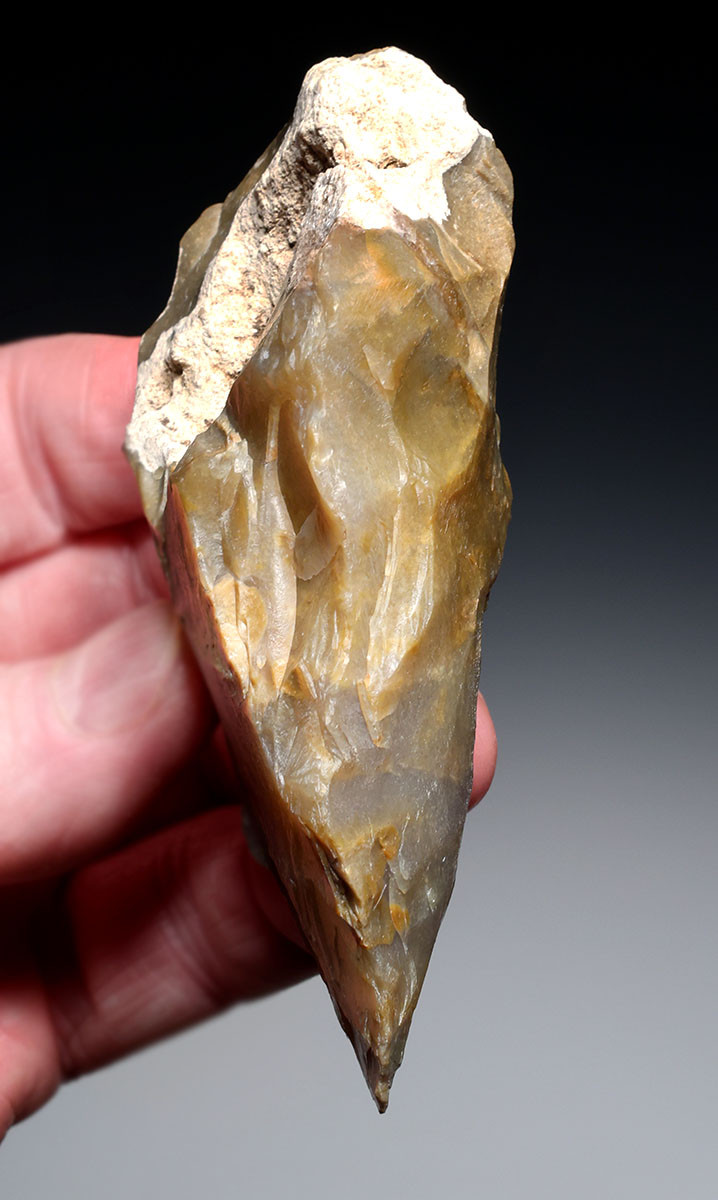 SUPREME POINTED HOMO ERECTUS PREHISTORIC ACHEULEAN FLINT BIFACE HAND AXE FROM FRANCE  *ACH498