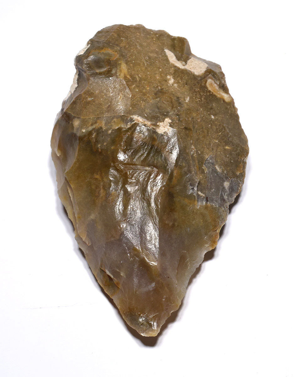 SUPREME POINTED HOMO ERECTUS PREHISTORIC ACHEULEAN FLINT BIFACE HAND AXE FROM FRANCE  *ACH498