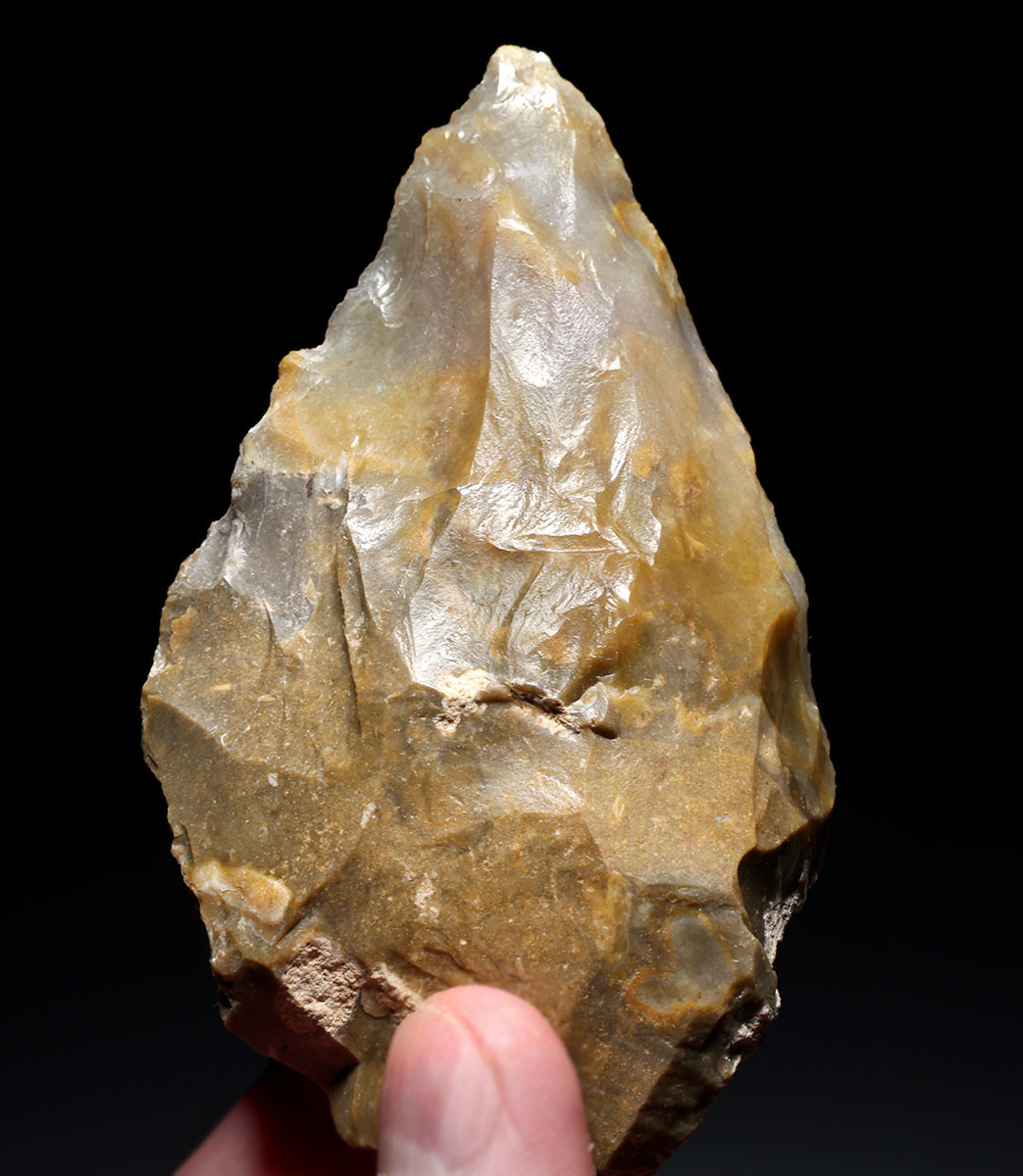 SUPREME POINTED HOMO ERECTUS PREHISTORIC ACHEULEAN FLINT BIFACE HAND AXE FROM FRANCE  *ACH498