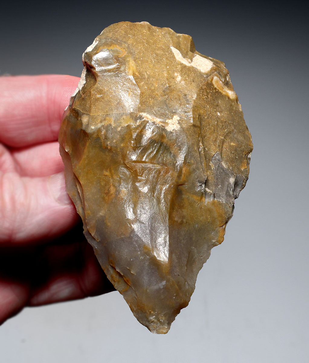 SUPREME POINTED HOMO ERECTUS PREHISTORIC ACHEULEAN FLINT BIFACE HAND AXE FROM FRANCE  *ACH498