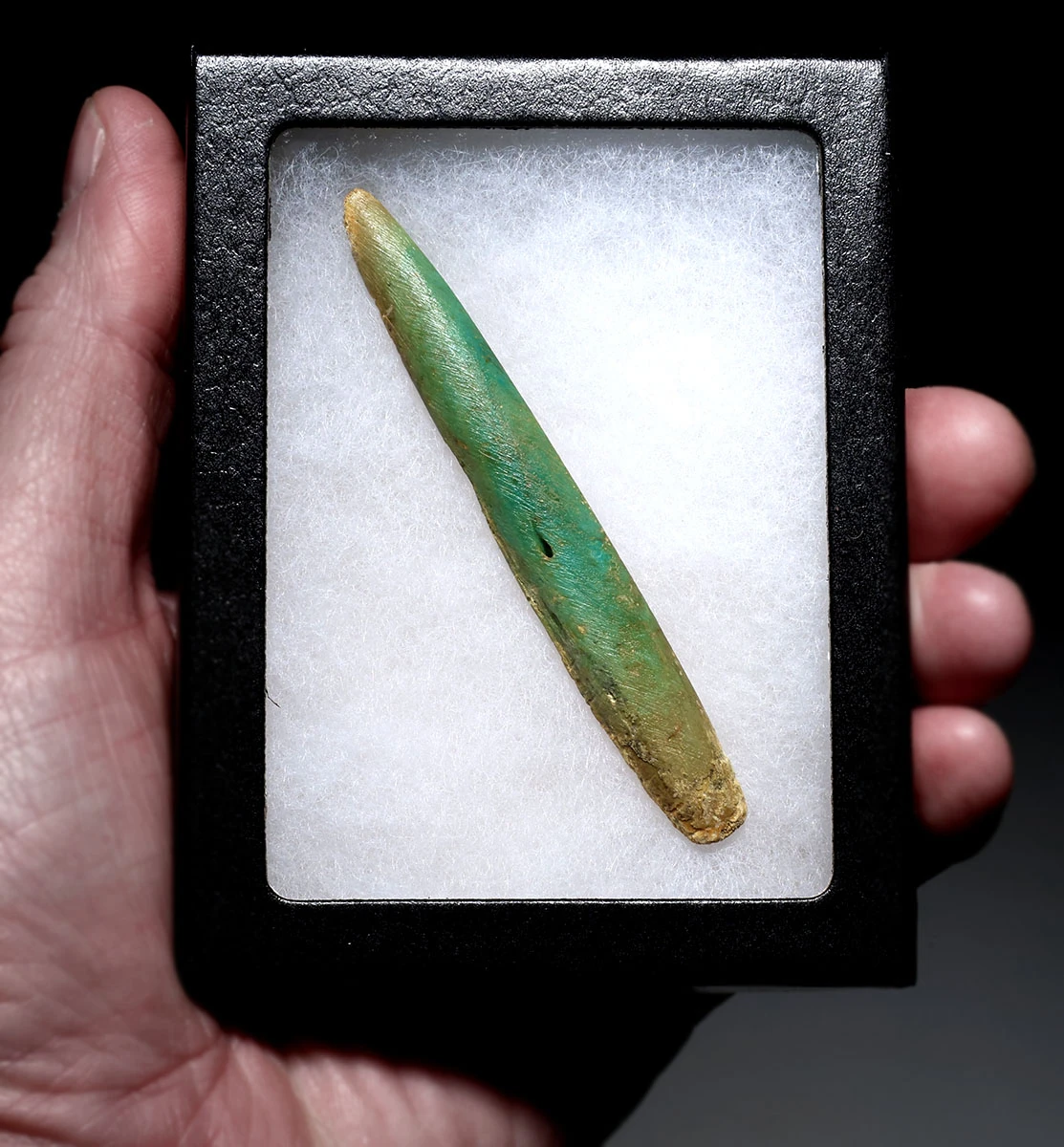 RARE GREEN STAINED ANCIENT SARMATIAN BONE ARROWHEAD FROM AN EASTERN SCYTHIAN NOMAD HORSEBACK WARRIOR  *LUR483
