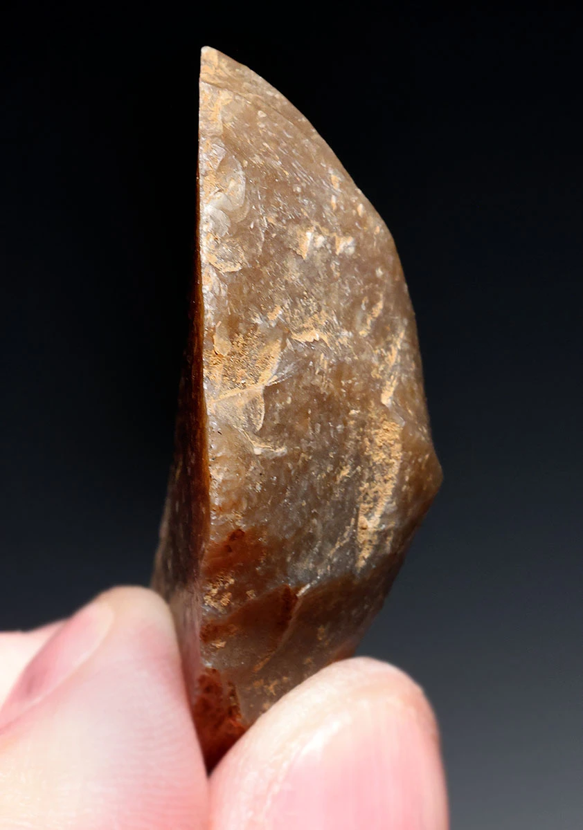 CRO MAGNON AURIGNACIAN UPPER PALEOLITHIC FLINT RABOT PLANER FLAKE TOOL WITH BUTCHERED MEGAFAUNA FOSSIL BONE FROM FAMOUS LA GANE SITE IN FRANCE  *UP093