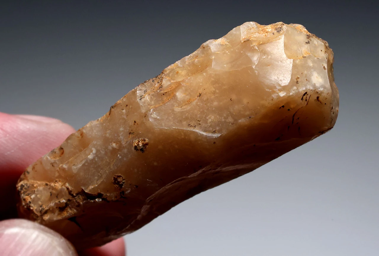 CRO MAGNON AURIGNACIAN UPPER PALEOLITHIC FLINT KNIFE FLAKE TOOL WITH BUTCHERED MEGAFAUNA FOSSIL BONES FROM FAMOUS LA GANE SITE IN FRANCE  *UP092