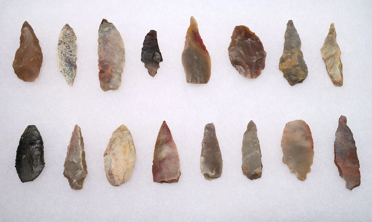 SIXTEEN CHOICE QUALITY CAPSIAN AFRICAN NEOLITHIC STONE ARROWHEADS AND FLAKE TOOLS  *CAP509