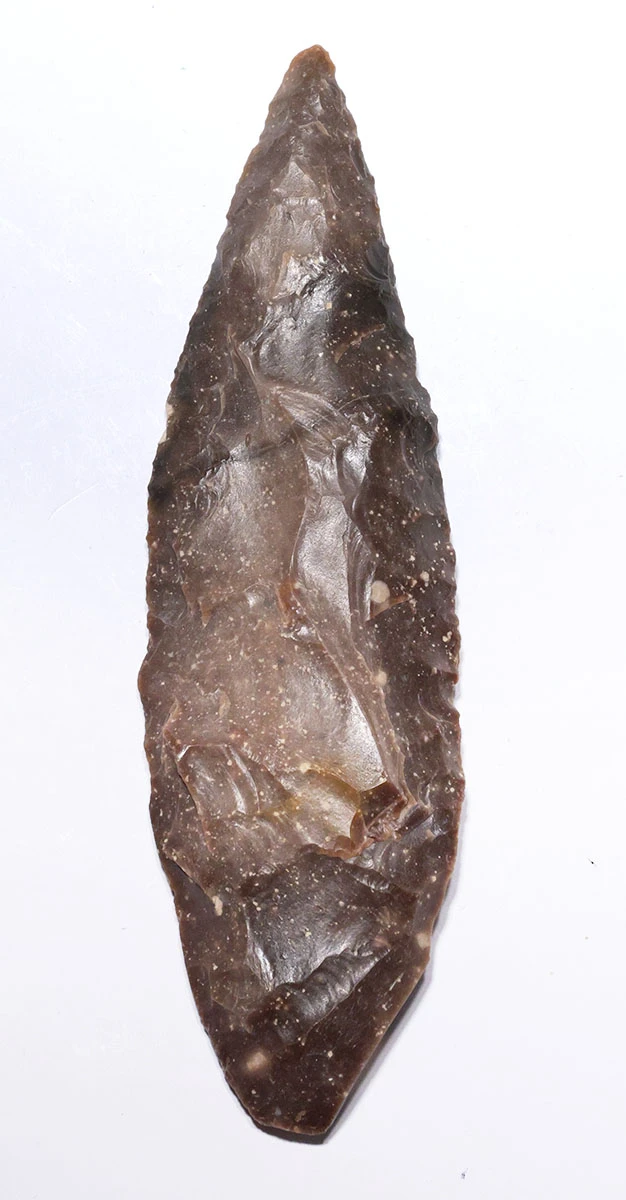 CHOICE LARGE BROWN FLINT AFRICAN CAPSIAN NEOLITHIC BIFACIAL FLAKED STONE BLADE KNIFE  *CAP503
