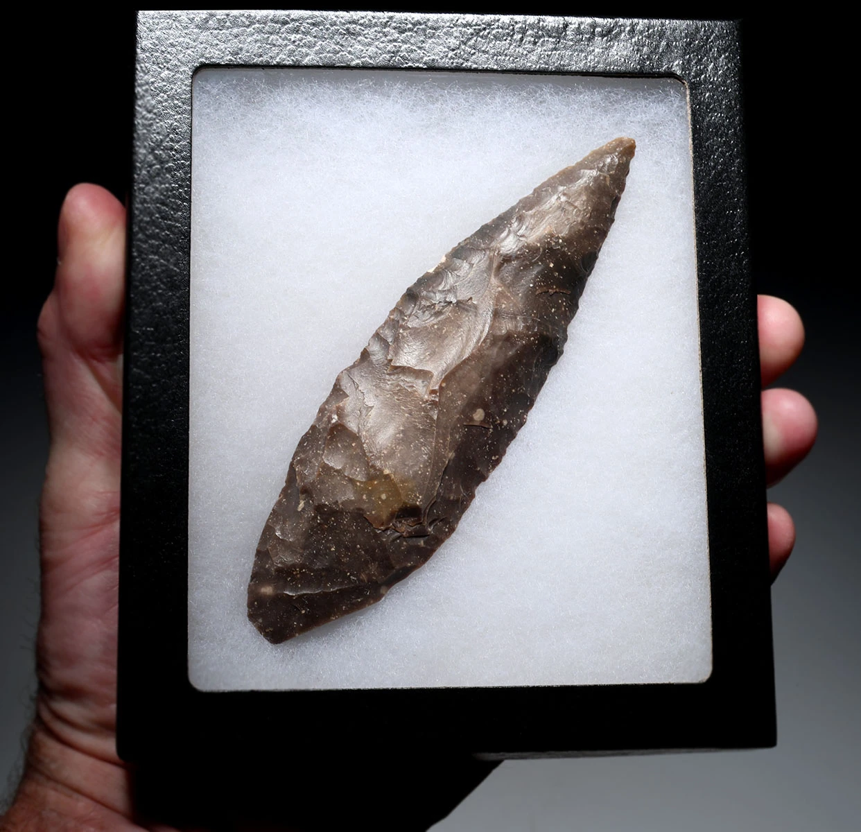CHOICE LARGE BROWN FLINT AFRICAN CAPSIAN NEOLITHIC BIFACIAL FLAKED STONE BLADE KNIFE  *CAP503