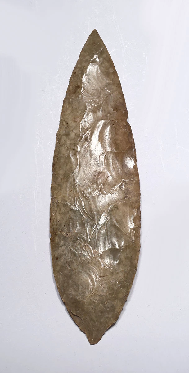 MAYAN PRE-COLUMBIAN PRESTIGE CLASS FLAKED CHERT BIFACIAL STABBING SPEARHEAD  *PC710