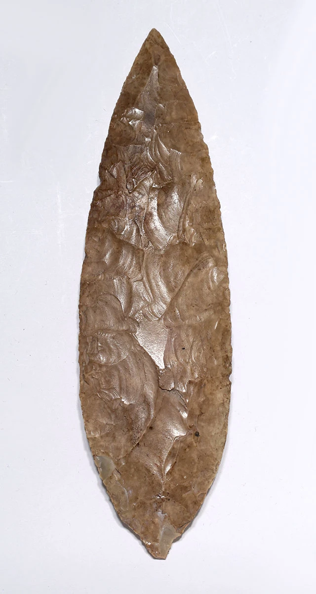 MAYAN PRE-COLUMBIAN PRESTIGE CLASS FLAKED CHERT BIFACIAL STABBING SPEARHEAD  *PC710