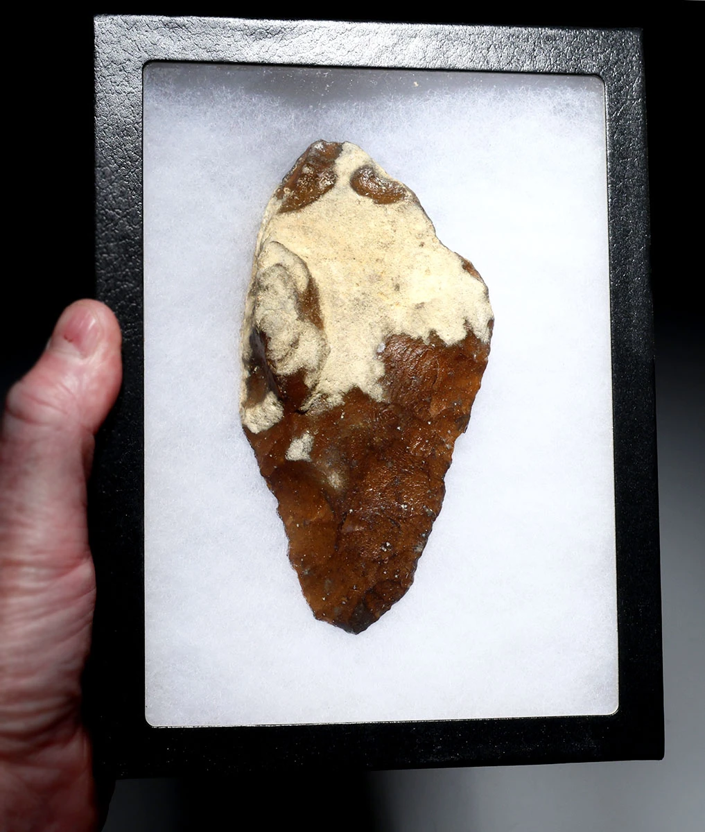 SUPREME RED FLINT ACHEULEAN HAND AXE MADE BY LOWER PALEOLITHIC HOMO ERECTUS FROM COMPIEGNE FRANCE  *ACH501