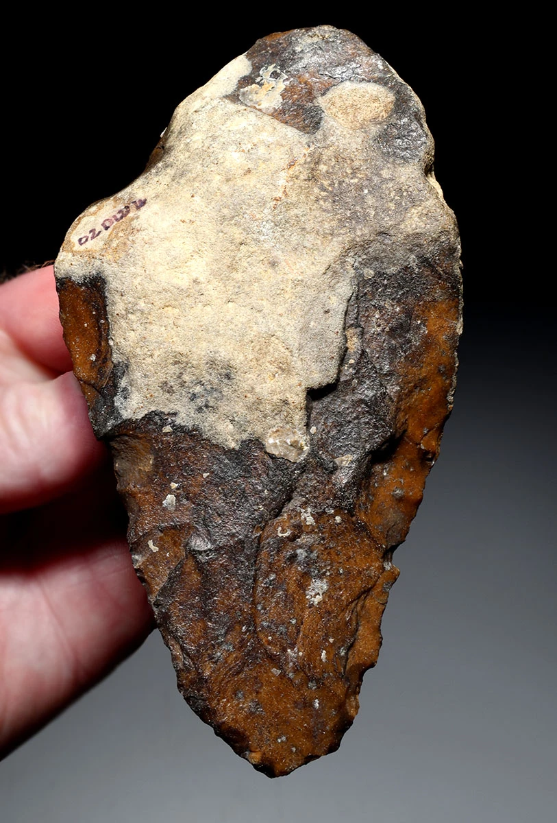 SUPREME RED FLINT ACHEULEAN HAND AXE MADE BY LOWER PALEOLITHIC HOMO ERECTUS FROM COMPIEGNE FRANCE  *ACH501