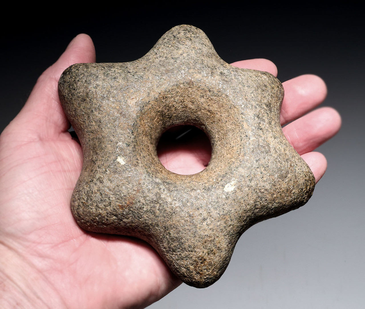 MASSIVE SKULL CRUSHER INCA EMPIRE PRE-COLUMBIAN STONE STAR WAR CLUB MACE HEAD  *PC708