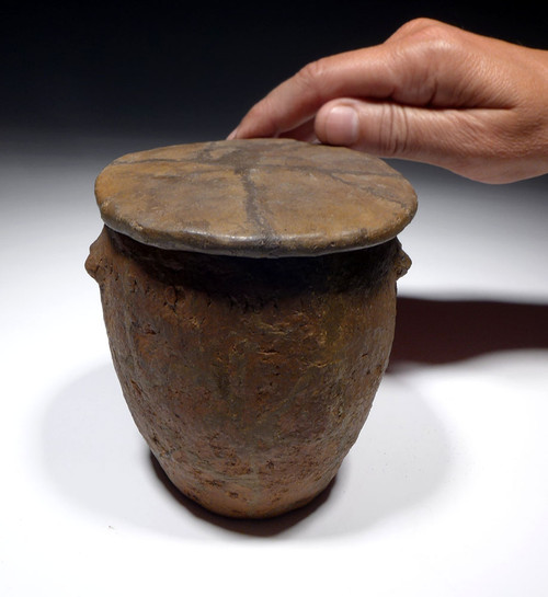 RARE URNFIELD CERAMIC VESSEL WITH ORIGINAL LID FROM THE EUROPEAN BRONZE AGE  LUSATIAN CULTURE  *URN14
