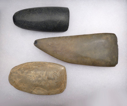 THREE CAPSIAN AFRICAN NEOLITHIC SMOOTH GROUND STONE CELT AXES  *CAP365