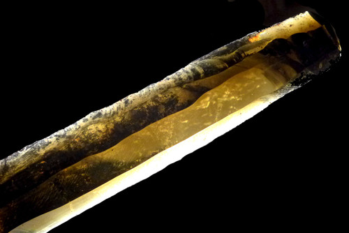 LARGE AZTEC PRE-COLUMBIAN GREEN CRYSTAL OBSIDIAN BLOOD-LETTING SACRIFICE BLADE KNIFE  *PC417