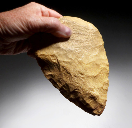 INVESTMENT-CLASS ACHEULEAN HOMO ERGASTER HAND AXE OF GOLDEN PUDDINGSTONE FROM STONE AGE AFRICA  *ACH459