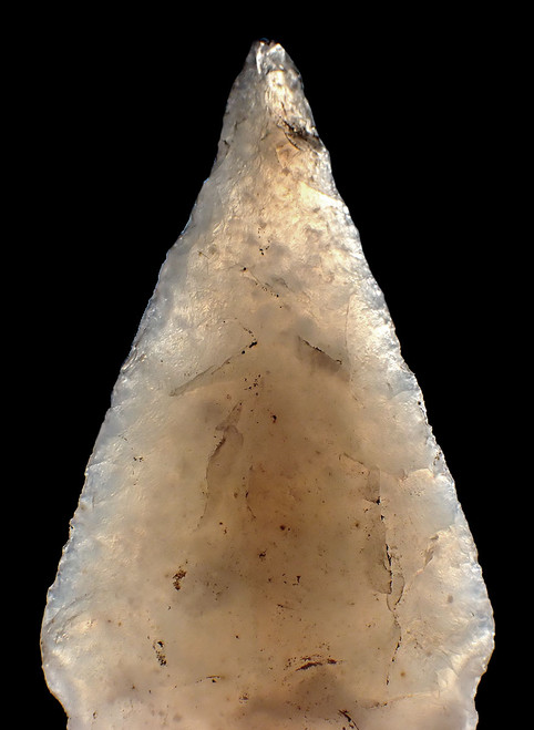 FINEST CEREMONIAL AZTEC PRE-COLUMBIAN ATLATL TLACOCHTLI ARROWHEAD IN RARE TRANSLUCENT CHALCEDONY  *PC638