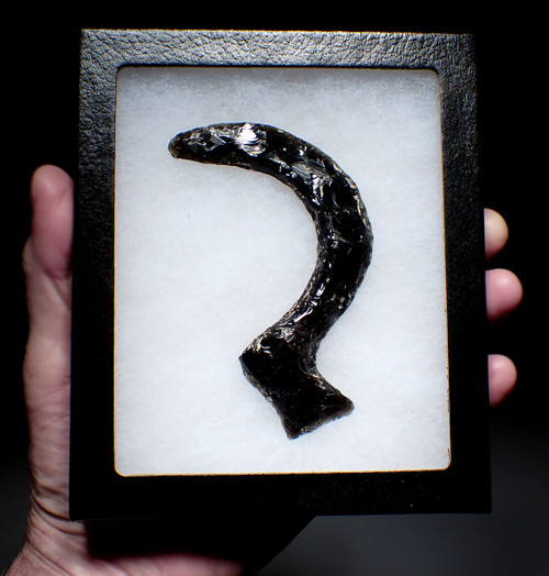 ULTRA-RARE AZTEC PRE-COLUMBIAN HUMAN SACRIFICE OBSIDIAN HEART REMOVAL SICKLE HOOK KNIFE IN SPARKLING GREEN SHEEN OBSIDIAN  *PC631