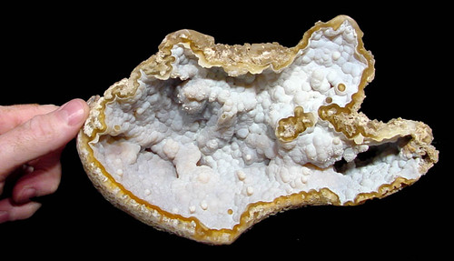 MAGNIFICENT RARE BLUE-WHITE AGATIZED CORAL GEODE WITH BOTRYOIDAL STRUCTURES  *COR-057