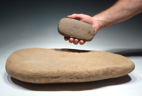 MUSEUM-CLASS LARGE AFRICAN CAPSIAN NEOLITHIC STONE GRINDING MILL AND RUBBING STONE *CAP181