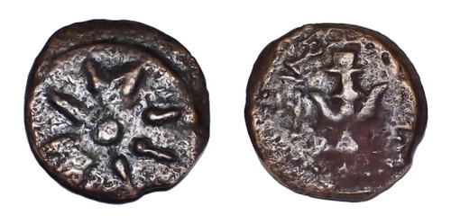 WIDOWS MITE COIN JUDEAN KINGDOM BRONZE PRUTAH ALEXANDER JANNAEUS WITH STAR AND ANCHOR  *AC265