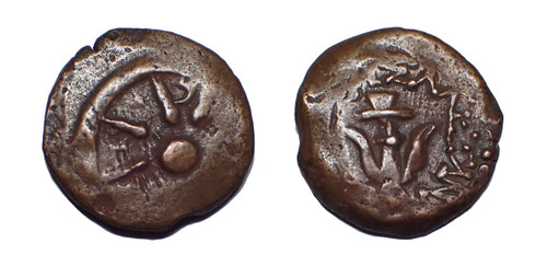 WIDOWS MITE COIN JUDEAN KINGDOM BRONZE PRUTAH ALEXANDER JANNAEUS WITH STAR AND ANCHOR  *AC254
