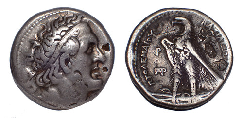 PTOLEMY II GREEK SILVER PTOLEMAIC TETRADRACHM ANCIENT COIN OF PTOLEMY WITH EAGLE STANDING ON THUNDERBOLT  *AC263